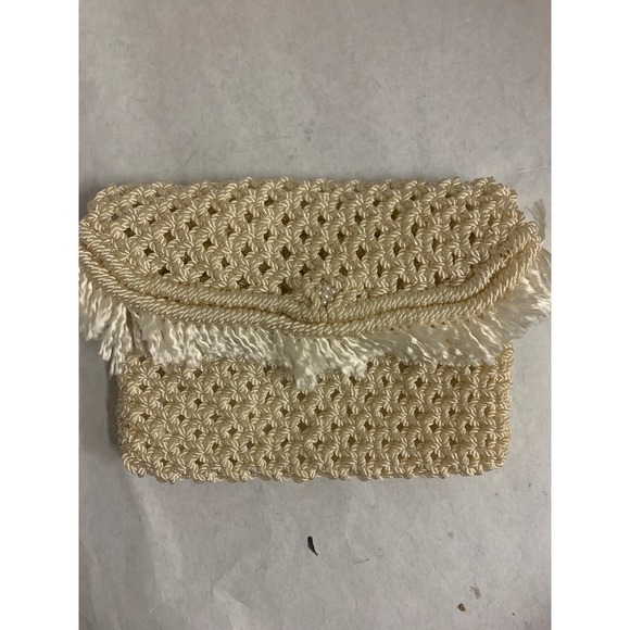 Vintage Women's White/Ivory Macrame Clutch with Fringe - Picture 4 of 7